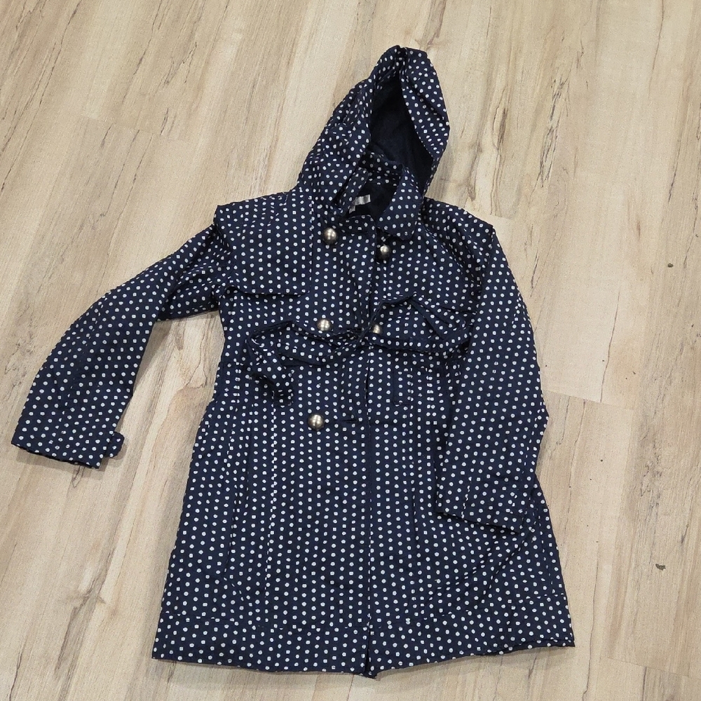 Children's Navy Polka Dot Trench Coat with Hood